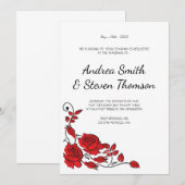 Rode rozen bruiloft uitnodiging. Floral Kaart (Voorkant / Achterkant)