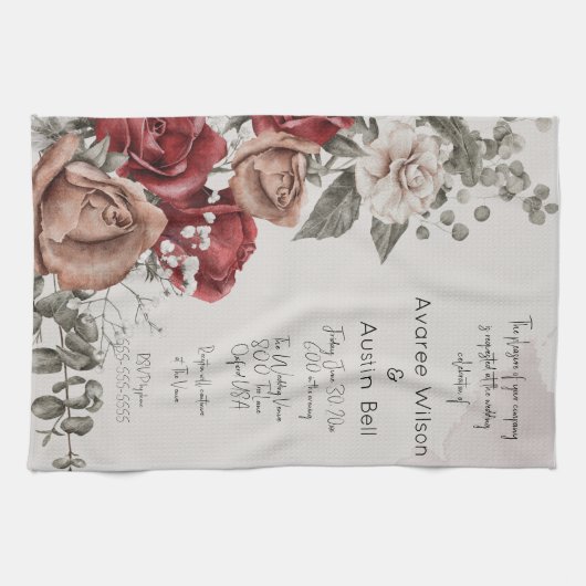  rode rozen bruiloft uitnodiging theedoek (Horizontaal)