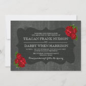 Rode rozen burlap hout gotische bruiloft uitnodigt kaart (Voorkant)