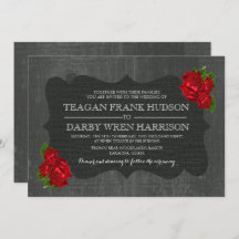 Rode rozen burlap hout gotische bruiloft uitnodigt