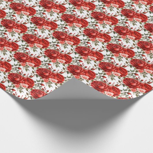 Rode rozen cadeaupapier (Hoek)