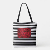 Rode rozen canvas tas op zwarte witte strepen (Achterkant)