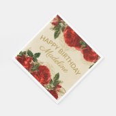  rode rozen Champagne Tan Happy Birthday Servet (Hoek)