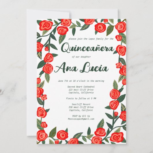 Rode Rozen CUSTOM Foto Quinceañera Kaart (Voorkant)