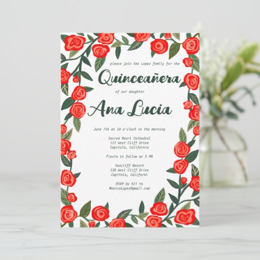 Rode Rozen CUSTOM Foto Quinceañera Kaart (Staand voorkant)