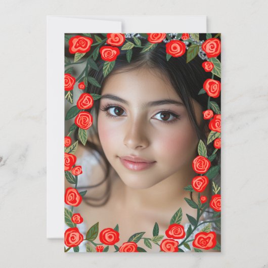 Rode Rozen CUSTOM Foto Quinceañera Kaart (Achterkant)