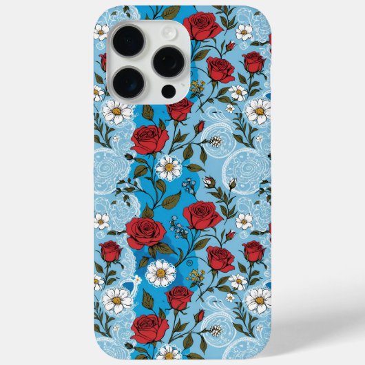 Rode Rozen Daisies en Kant Lichtblauw Case-Mate iPhone Case (Achterkant)