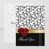 rode rozen damast Bedankt Card (Voorkant / Achterkant)
