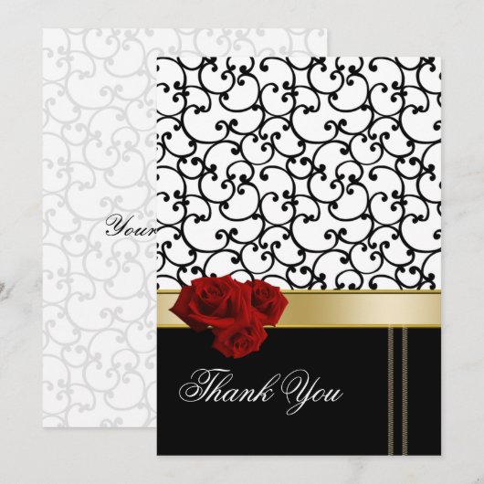 rode rozen damast Bedankt Card (Voorkant / Achterkant)