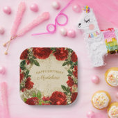  rode rozen, damesdagboek papieren bordje (Feest)