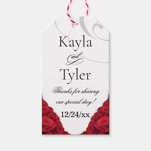 Rode rozen dank jullie bruiloft cadeaulabel (Voorkant)