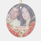 rode rozen De eerste kerstfoto van de Paars Keramisch Ornament (Links)