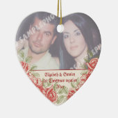 rode rozen De eerste kerstfoto van de Paars Keramisch Ornament (Rechts)