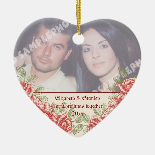 rode rozen De eerste kerstfoto van de Paars Keramisch Ornament (Voorkant)