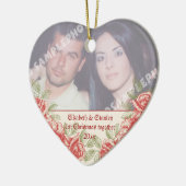 rode rozen De eerste kerstfoto van de Paars Keramisch Ornament (Links)