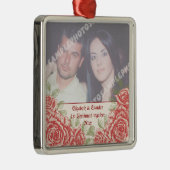  rode rozen De eerste kerstfoto van de Paars Metalen Ornament (Rechts)