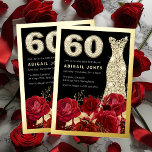 Rode Rozen Diamanten Jurk 60e Verjaardag Gouden Folie Uitnodiging<br><div class="desc">Red Roses Diamond Dress 60e verjaardag Golden Folie Invitation Bekijk andere uitnodigingen in onze Niche en Nest Store</div>