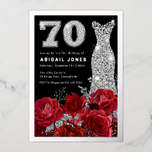 Rode Rozen Diamanten Jurk 70ste Verjaardag Echt Zi Folie Uitnodiging