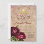 Rode rozen die de eerste heilige communie verlaten kaart (Voorkant)