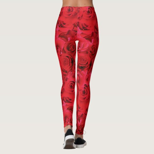 Rode rozen die het flessenpatroon herhalen leggings (Achterkant)