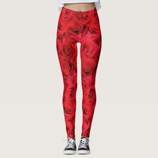 Rode rozen die het flessenpatroon herhalen leggings (Voorkant)