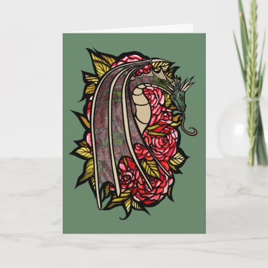 Rode Rozen Draak Kunst Kaart (Voorkant)