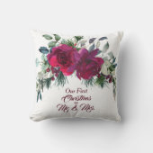 Rode Rozen Eerste Kerst Foto Sjabloon Kussen (Voorkant)