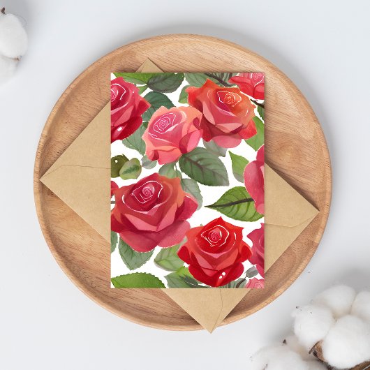 Rode rozen | Elegant Floral Roos Waterverf Briefkaart
