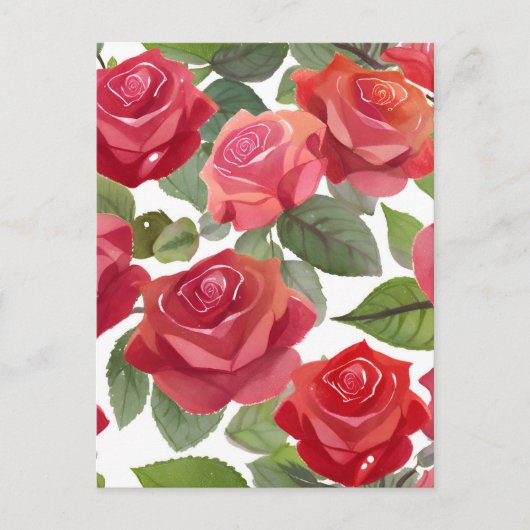 Rode rozen | Elegant Floral Roos Waterverf Briefkaart (Voorkant)