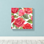 Rode rozen | Elegant Floral Roos Waterverf Canvas Afdruk (Insitu (Houten vloer))
