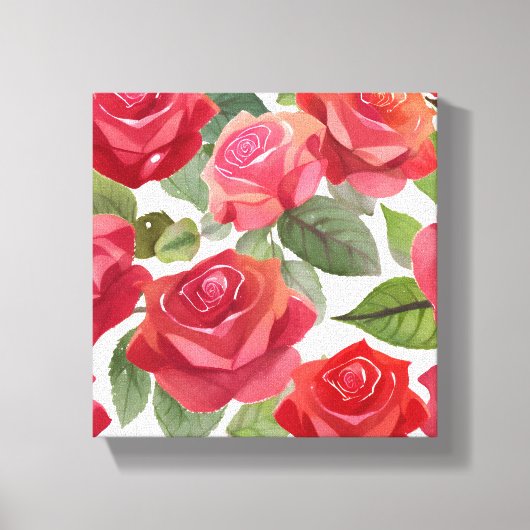 Rode rozen | Elegant Floral Roos Waterverf Canvas Afdruk (Voorkant)