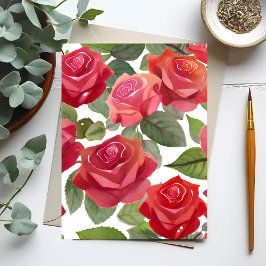 Rode Rozen | Elegante Bloem Roos Waterverf Briefkaart