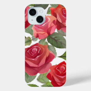 Rode Rozen Elegante Bloem Roos Waterverf iPhone 15 Case