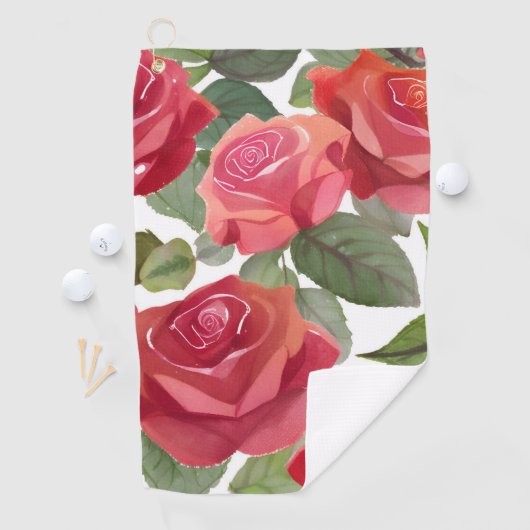 Rode Rozen | Elegante Bloem Roos Waterverf Golfhanddoek (Insitu)