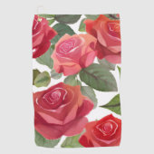 Rode Rozen | Elegante Bloem Roos Waterverf Golfhanddoek (Voorkant)