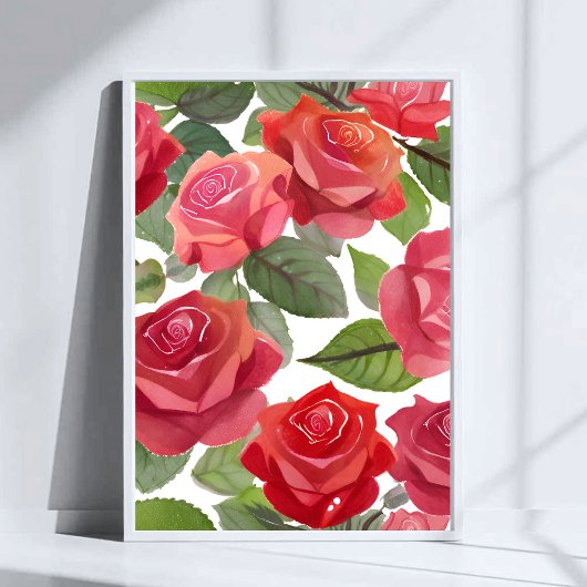 Rode Rozen | Elegante Bloem Roos Waterverf Poster