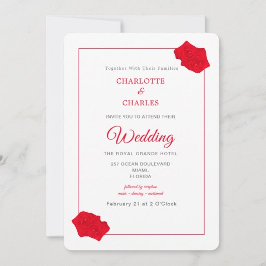 Rode Rozen Elegante Bloemen Bruiloft Uitnodiging (Voorkant)