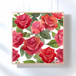 Rode Rozen | Elegante Bloemrijke Roos Waterverf Poster