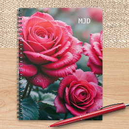 Rode Rozen Elegante Monogrammed Bloemen Spiraal-Bo Notitieboek