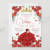 Rode Rozen Elegante Prinses Vlinder Quinceañera Kaart (Voorkant)