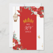 Rode Rozen Elegante Prinses Vlinder Quinceañera Kaart (Achterkant)