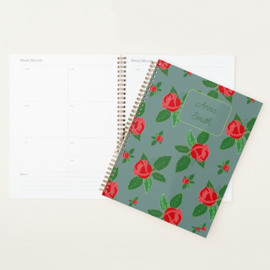 Rode rozen en bladeren_ Floral Pattern Script Planner (Display)