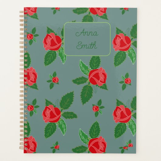 Rode rozen en bladeren_ Floral Pattern Script Planner (Voorkant)