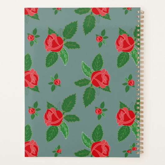 Rode rozen en bladeren_ Floral Pattern Script Planner (Achterkant)