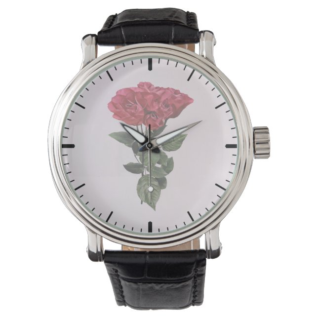 Rode Rozen en Bladeren Horloge (Voorkant)