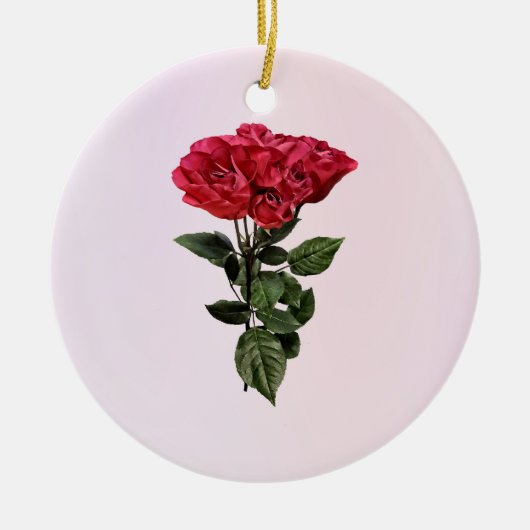 Rode Rozen en Bladeren Keramisch Ornament (Voorkant)