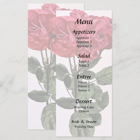 Rode Rozen en Bladeren Menu (Voorkant / Achterkant)