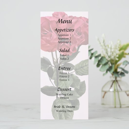 Rode Rozen en Bladeren Menu (Staand voorkant)