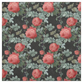 rode rozen en bladeren op zwart stof (Swatch)