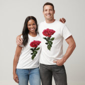 Rode Rozen en Bladeren T-shirt (Unisex)